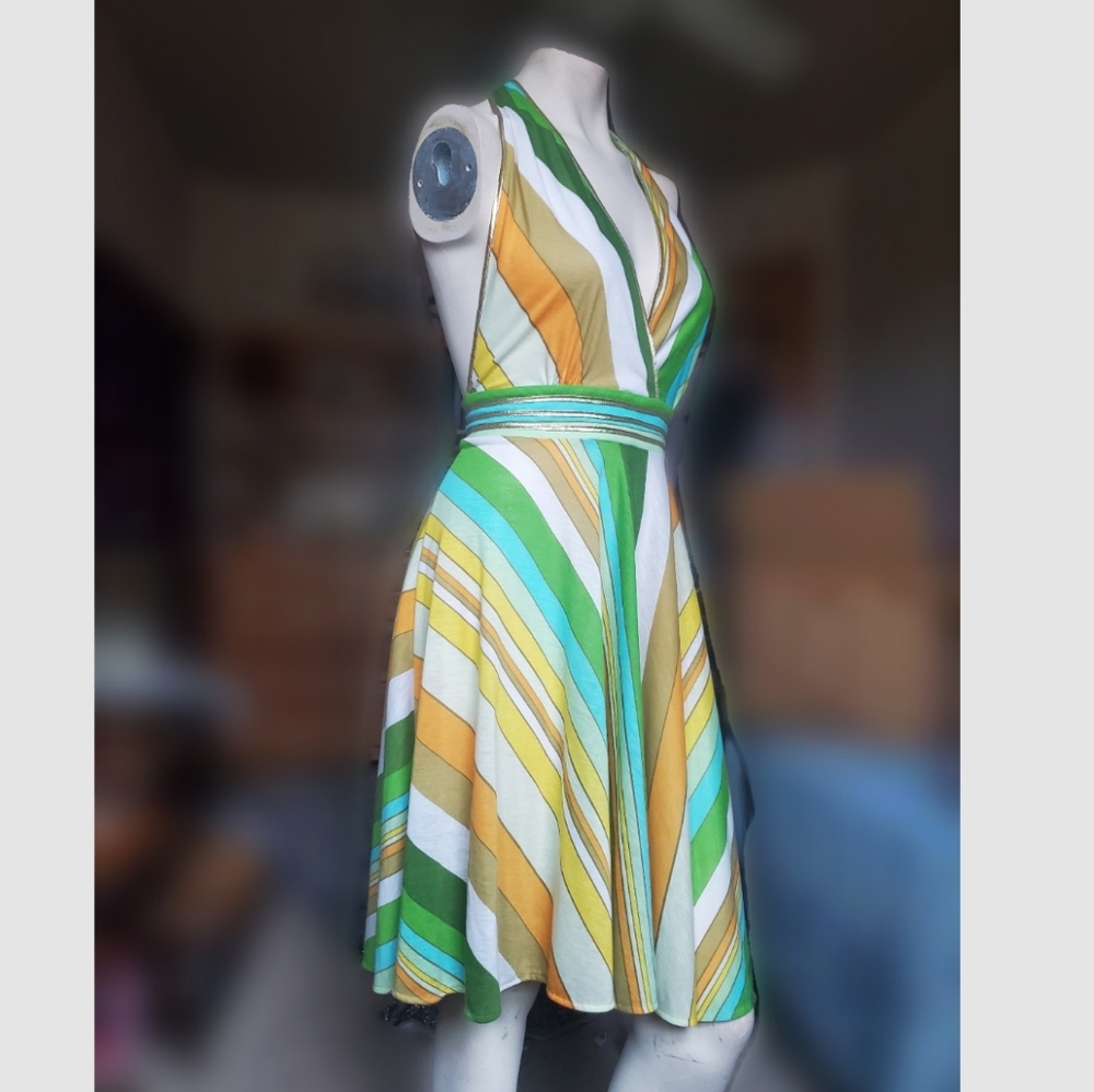 Vintage 70s 90s y2k dress flower power green yellow orange and gold size M